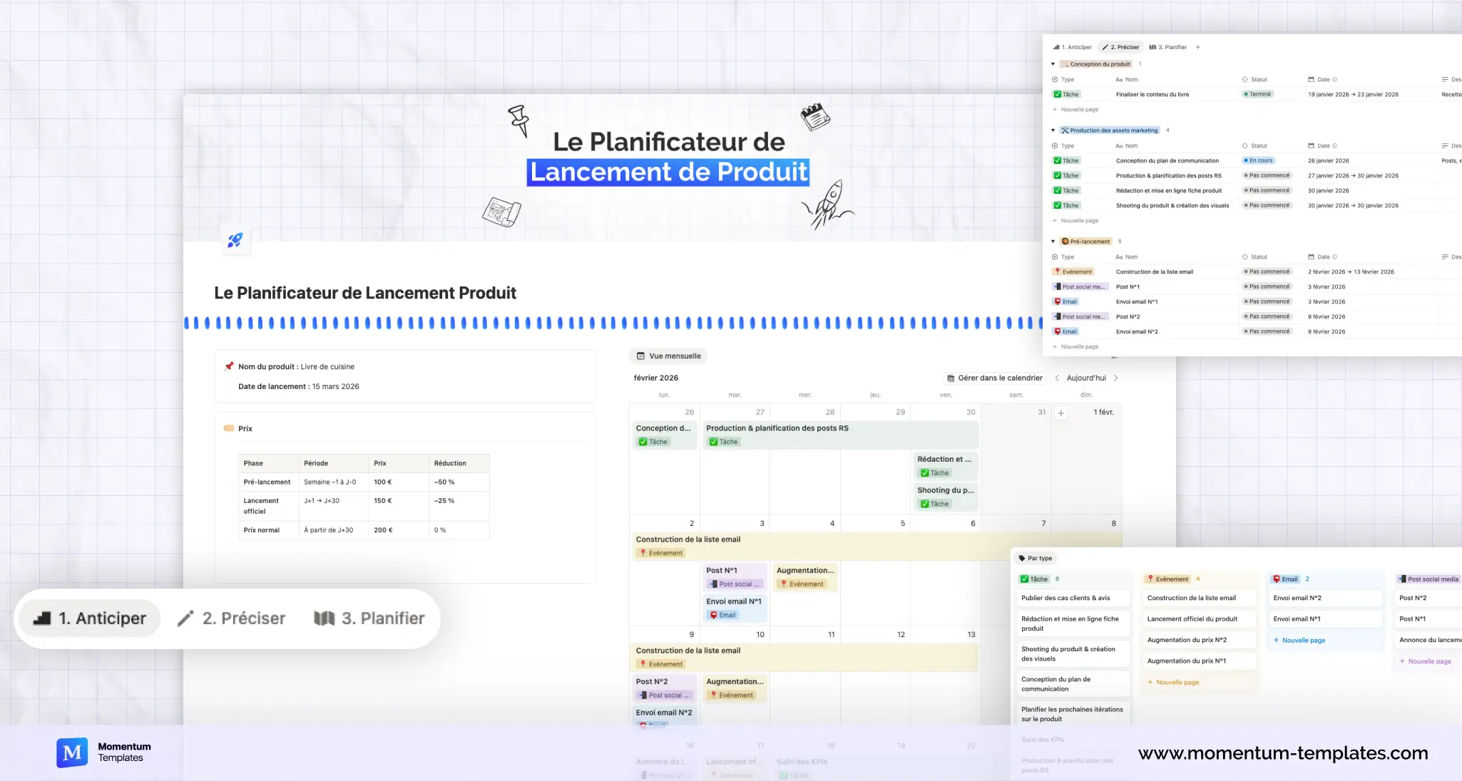 Le Planificateur de Lancement Produit - Template Notion marketing gratuit Momentum Templates